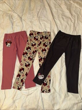 Disney Girls' Minnie Mouse 3-Pack Leggings - Pink, Beige, Charcoal